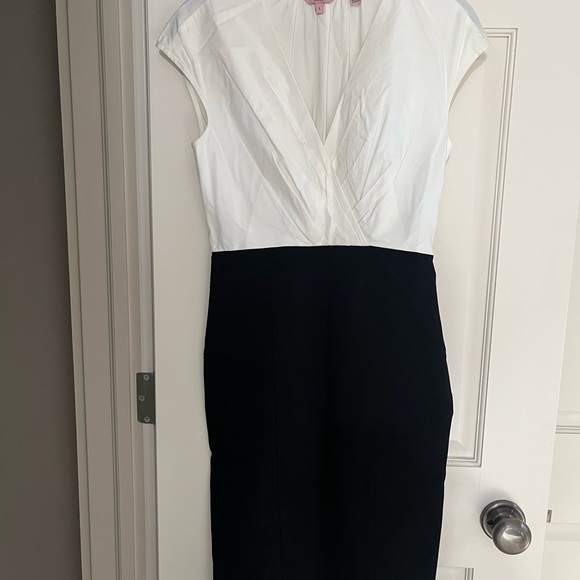 Ted Baker Size 1 colour block stretch bottom cotton dress side zip like new - Picture 6 of 6